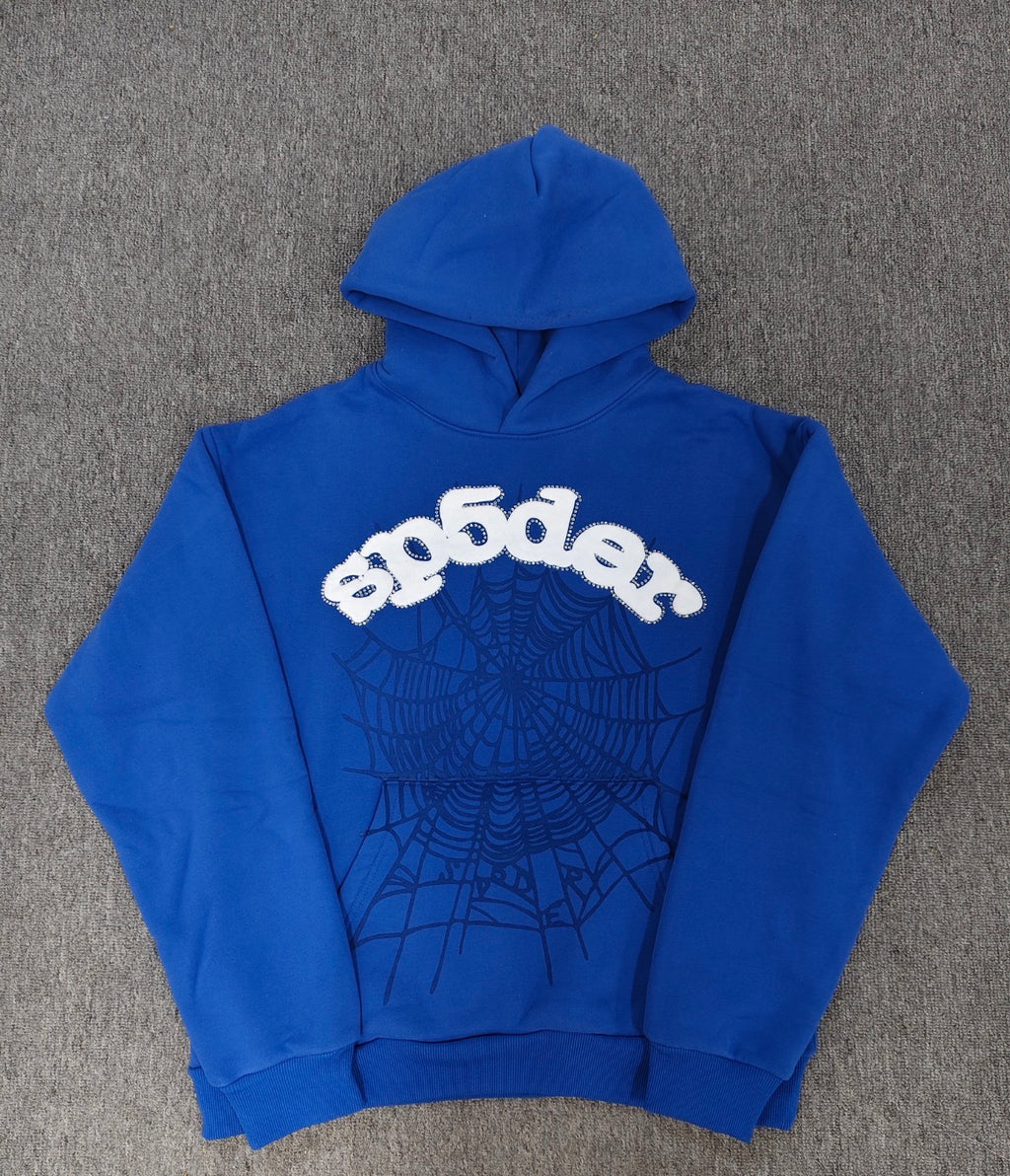 Dark blue and rhinestones Sp5der hoodie affordable