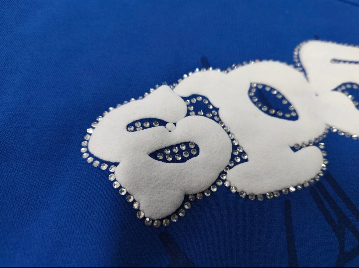Dark blue and rhinestones Sp5der hoodie affordable